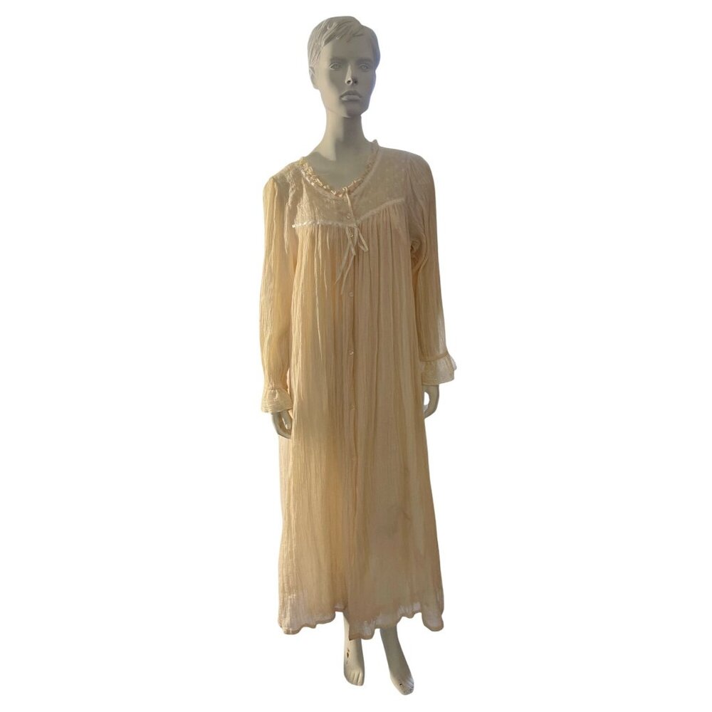 Gauze Robe Babydoll Victorian Style Satin Ribbon Lace Coldwater Creek Cotton